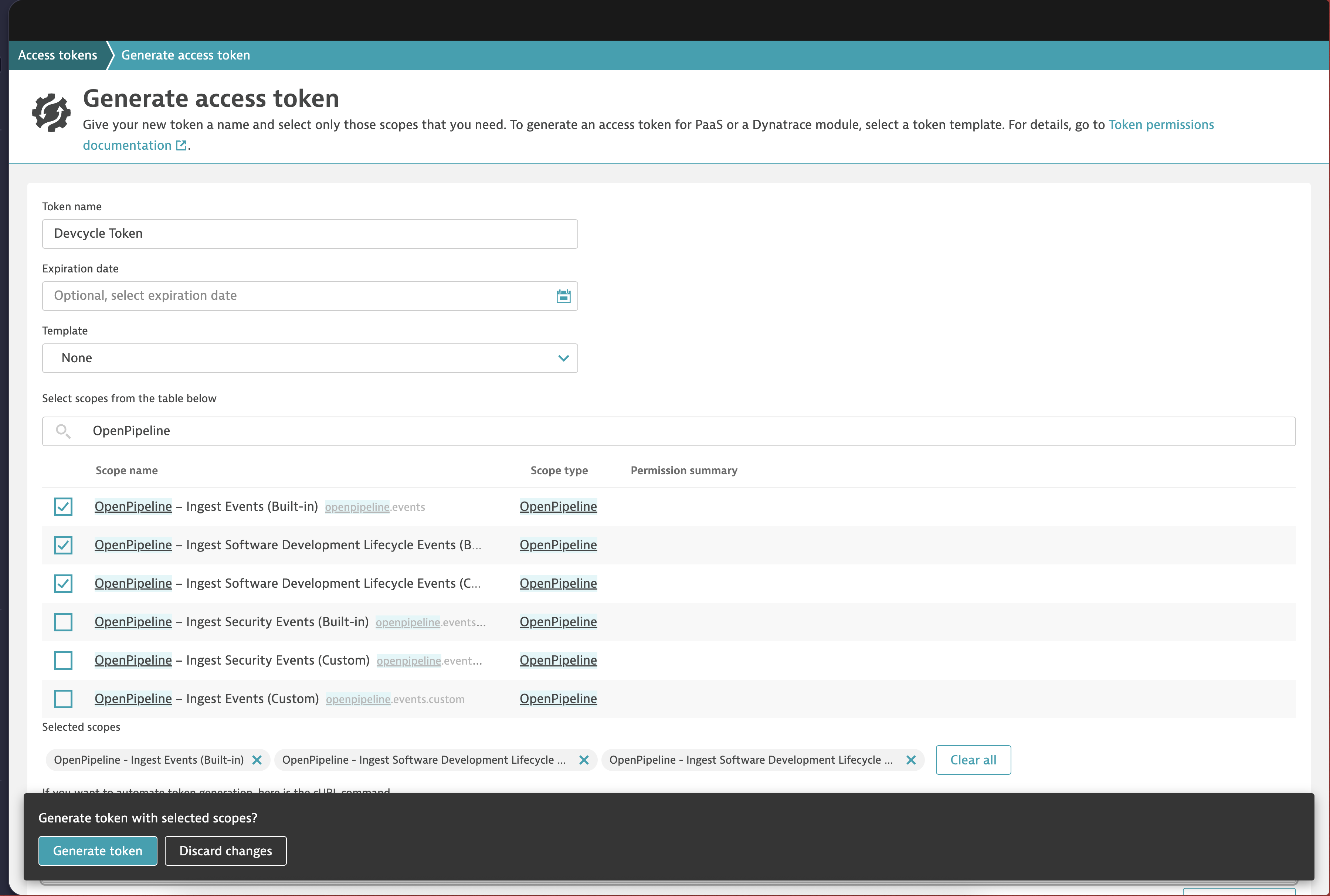 Dynatrace Access Token Generation