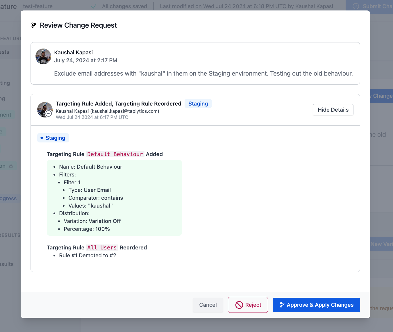 Approve & Apply Change Request